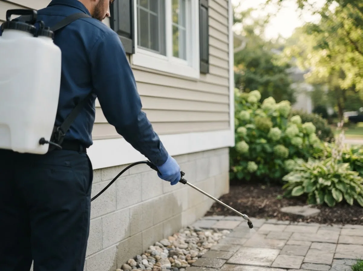 Pest control technician inspecting a home in Summit Lake, WI